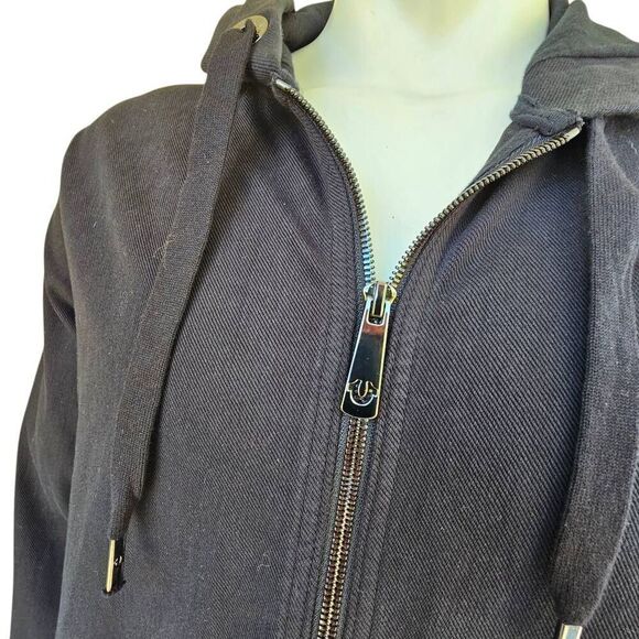 True Religion Men’s Black Full Zip Hoodie Sweatshirt Logo Drawstring Pockets L - Picture 4 of 10